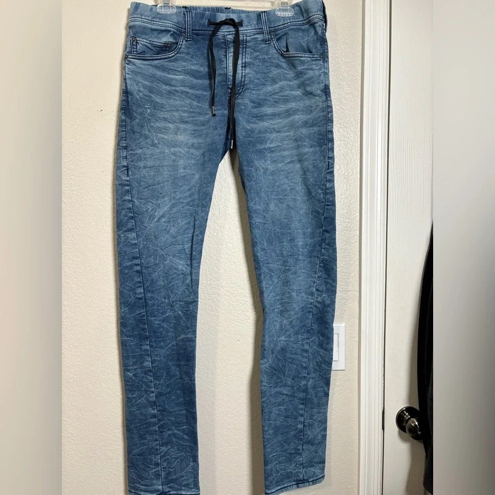 True Religion Dean Twisted Leg Light Blue Straight Sweatpants Drawstring Elastic